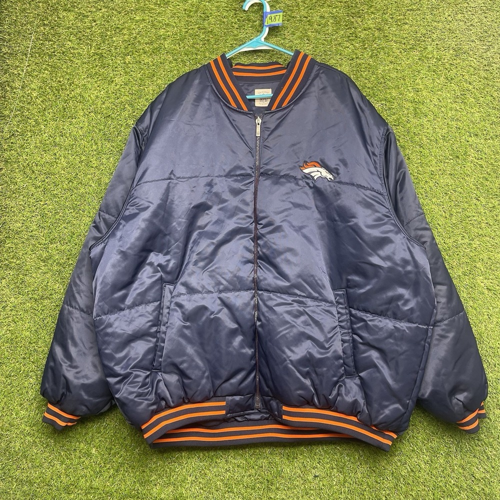 Vintage Denver Broncos Satin Jacket Mens 3XL Reversible Blue Zip Up NFL Varsity